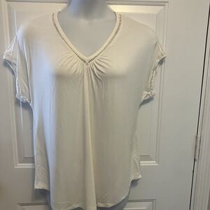 Anthropologie Size Large L Meadow Rue Sleeveless Ivory Top Swiss Dot CottageCore